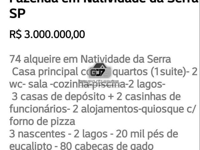 #1695 - Fazenda para Venda em Natividade da Serra - SP